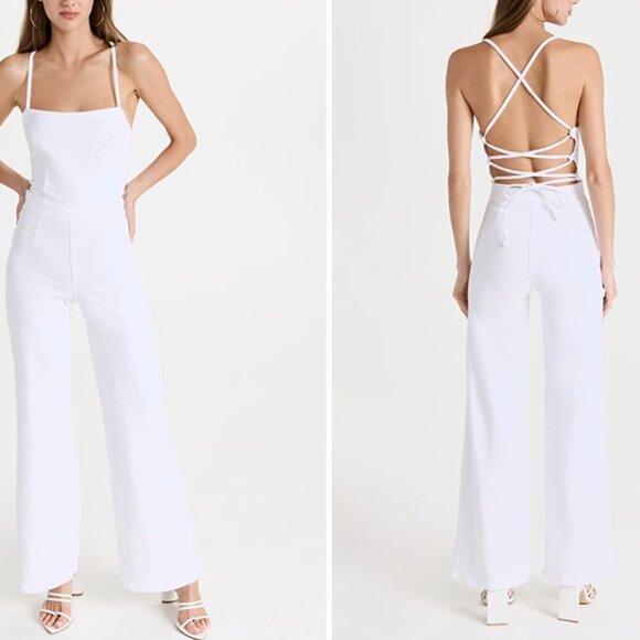 Good American White Denim Spaghetti Strap Lace Up Back Overalls - size 5 - Picture 9 of 9